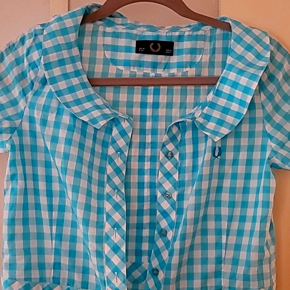 Fred Perry blue and white gingham button up dreas